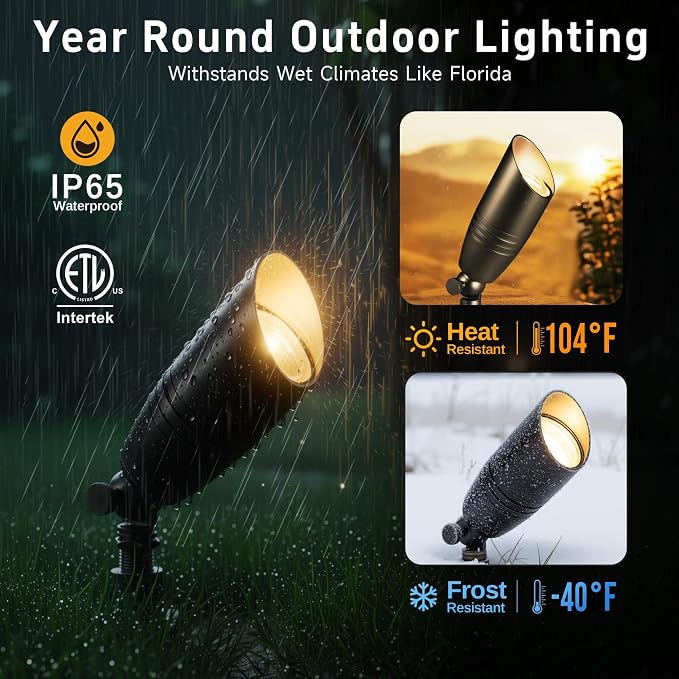 Gardenreet Landscape Spotlights Low Voltage - Brass 12V Outdoor Uplight LED, Wired Spot Lights IP65 Waterproof, Black for Exterior Garden Yard Tree House with 5W 2700K Warm White MR16 Bulb