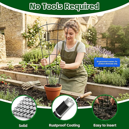 Thealyn 4 Pack 24" Metal Plant Trellis for Pots & Garden Beds, Rustproof Support for Indoor Outdoor Climbing Plants, Vines, Flowers, Fan Shaped, Black