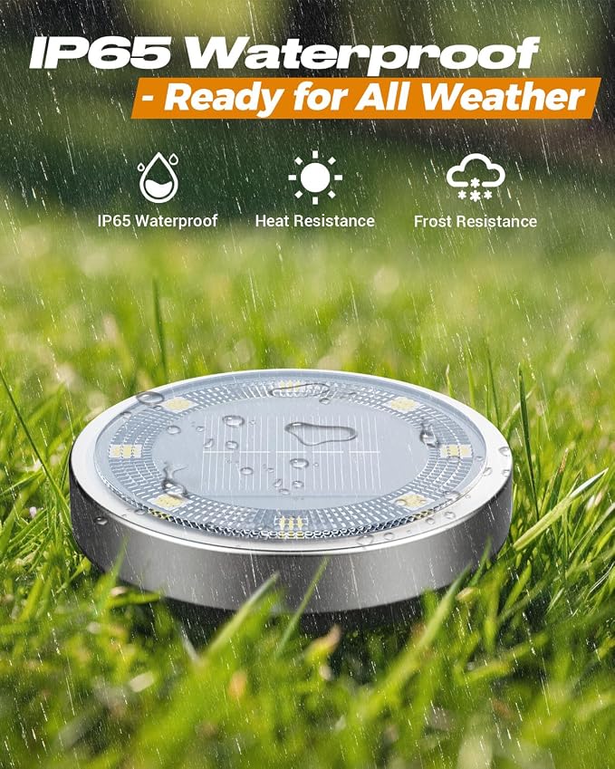 btfarm 24 Pack Solar Lights Outdoor, 8 LED Solar Ground Lights IP65 Waterproof Flat Solar Disc Light, Pathway Lights for Garden Lawn Yard Christmas Decorations, Red+Blue+Cool White