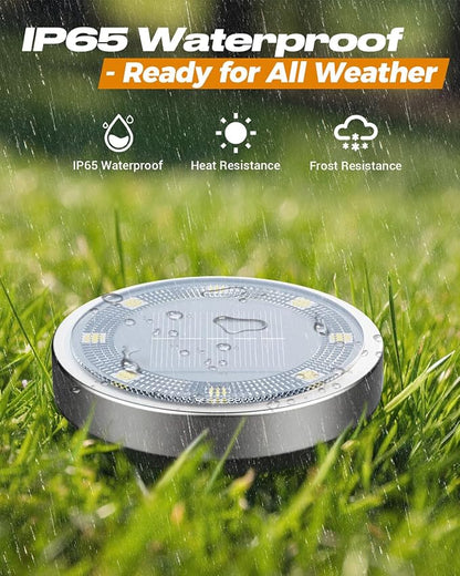 btfarm 24 Pack Solar Lights Outdoor, 8 LED Solar Ground Lights IP65 Waterproof Flat Solar Disc Light, Pathway Lights for Garden Lawn Yard Christmas Decorations, Red+Blue+Cool White