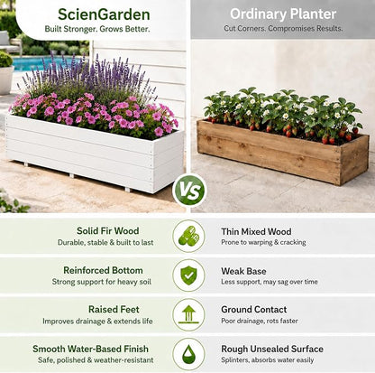 Fir Wood Raised Garden Bed Rectangular Planter for Outdoor Tomato Planter | For Herbs & Flowers Garden Includes Fabric Planter Liner, 4 Drainage Holes