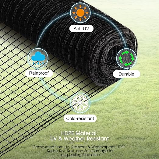 Deer Fence, RIFNY 2.6 x 50 FT Temporary Fence for Garden Outdoor Yard, Plastic Mesh Fencing Netting to Protect Plants Fruit from Deer Dogs Chicken Animal (Black)