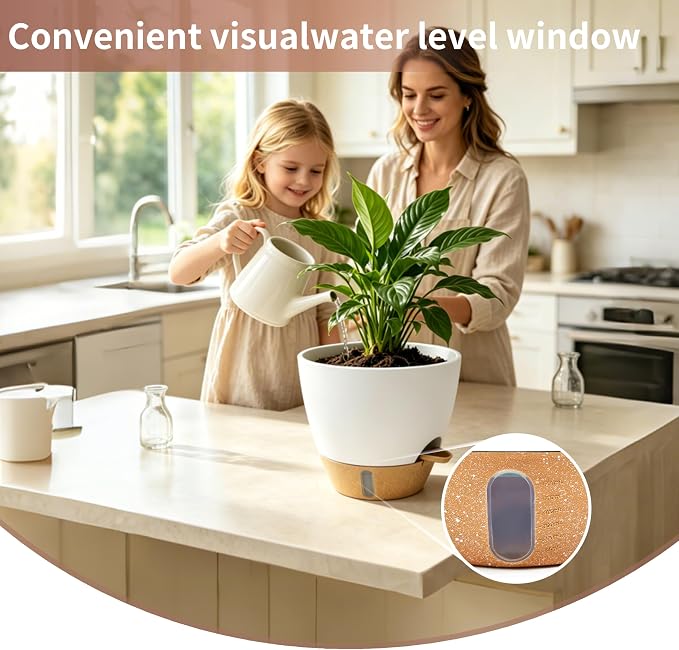 4-Pack Large Self Watering Pots for Indoor Plants, 12/10/9/8 Inch Planters with Visible Water Level Window, Automatic Watering System for Monstera, Fiddle Leaf, Herbs, Succulents, White