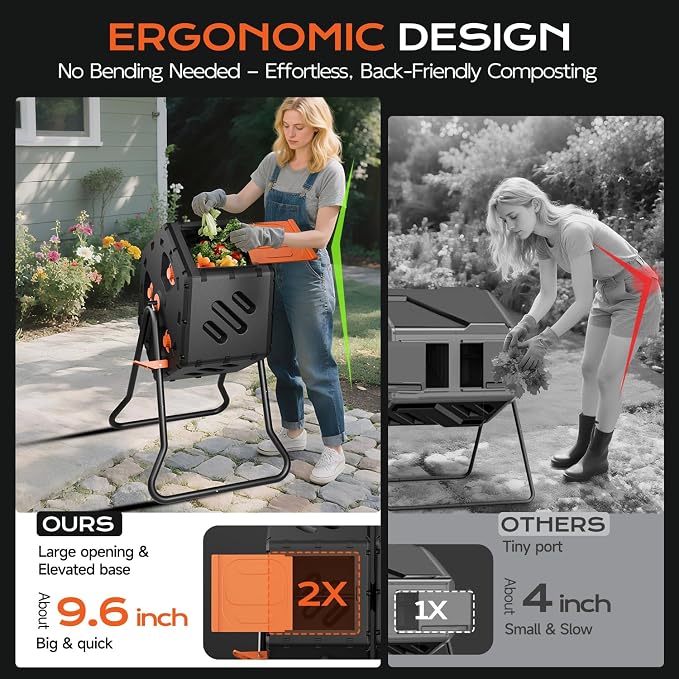 Compost Tumbler 22.5 Gallon/85L, Easy Assemble Compost Bin Outdoor, 360°Rotating Composter for Garden, Backyard, and Yard, Gifts for Seasoned Gardeners & Beginners-Orange