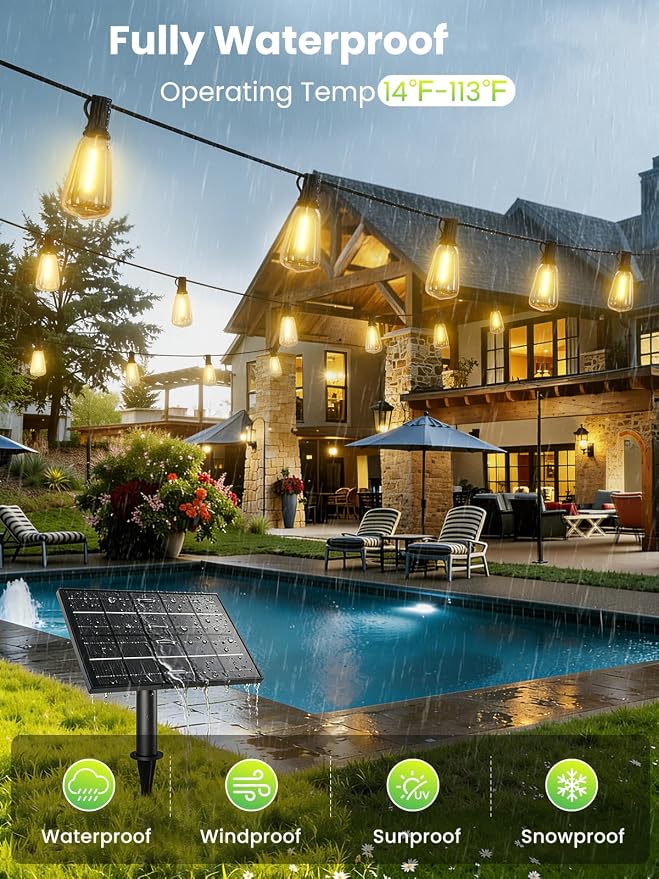 Svater Solar Outdoor String Lights 200FT, ST38 Patio Lights Shatterproof Dimmable Vintage Edison Bulbs - Solar Powered Weatherproof Light for Patio, Backyard, Garden, Bistro(2X100 FT)