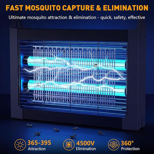 Solar Bug Zapper Outdoor, 4500V Solar Mosquito Zapper for Outdoor & Indoor, 1/2 Acre Coverage Cordless Rechargeable Electric Fly Zapper, IPX5 Waterproof Mosquito Traps for Backyard, Patio, Camping