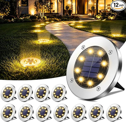 OULONGER Solar Lights Outdoor Waterproof, 12 Pack Solar Ground Lights with Large Capacity Battery, High Efficiency Solar Powered Lights for Outdoor Garden, Patio, Pathway and Yard (Warm Light)