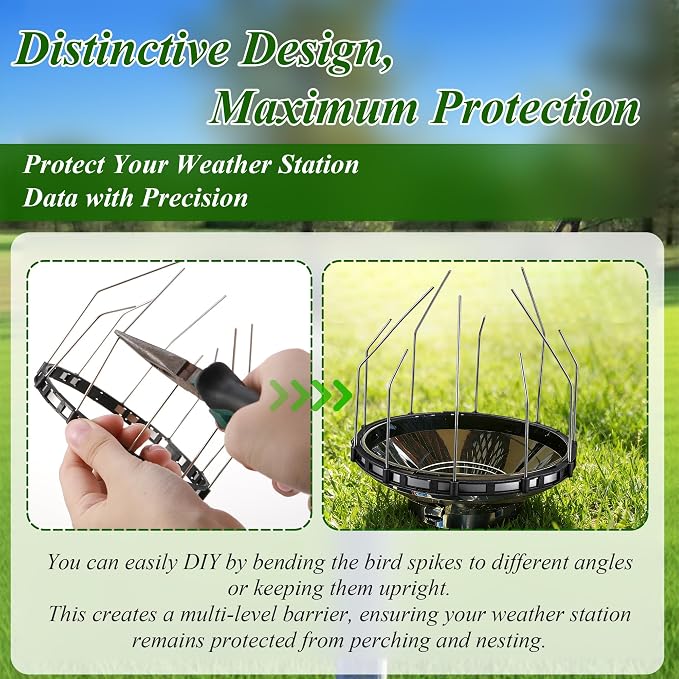 Bird Spikes Compatible with Ambient Weather WS-2902 & WS-2000, Adjustable Weather Station Bird Spike Kit with Stainless Steel Locking Ties and Wires for Gauge Rain Funnel Protection