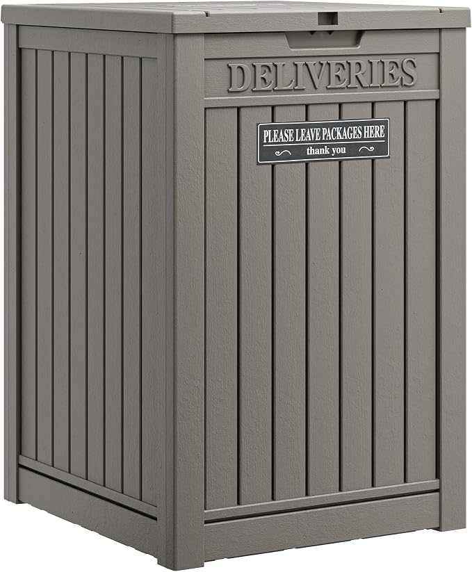 Package Delivery Box for Outside, Storage Box with Lockable Secure, Outdoor Resin Package Drop Container Waterproof for Backyard, Garden, Patio & Lawn, Grey