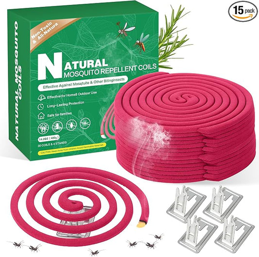 30Pack Mosquito Repellent Coils - Mosquito Repellent Outdoor Patio with 5-7 Hour Protection Covers 12ft, Mosquito Bits Safe & Effective for Yard, Patio, Camping, Garden, Deck & BBQ Areas