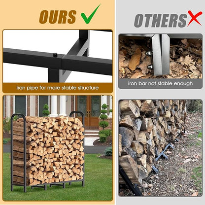 Gtongoko 4ft Heavy Duty Metal Firewood Rack Outdoor Indoor Fire Wood Holder Rack for Fireplace, Log Racks for Firewood Outdoor, Wood Pile Storage Organizer, Black