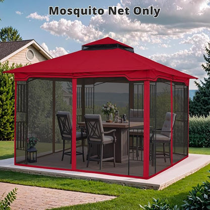 MASTERCANOPY Patio Gazebo Mosquito Netting Screen Walls (10x12, Burgundy)