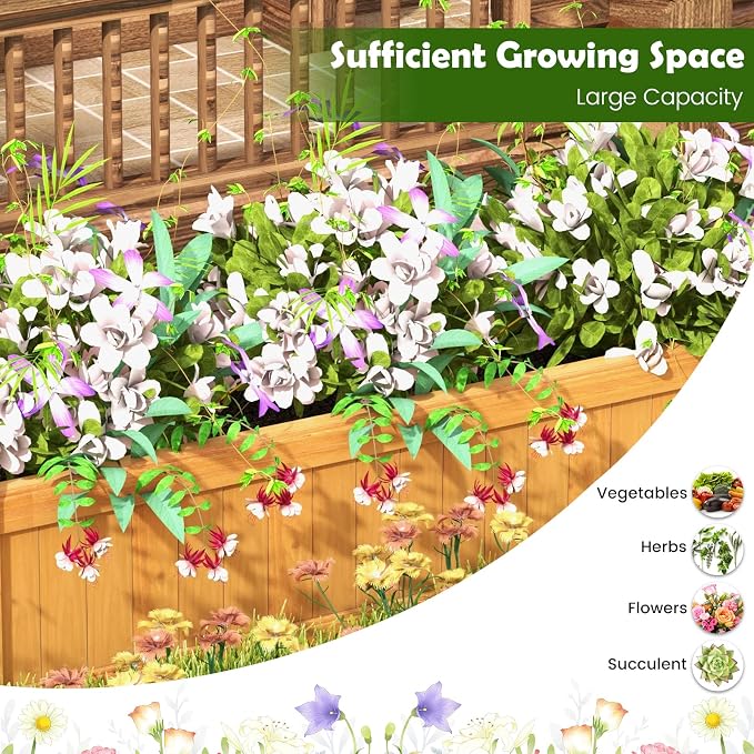 Giantex Raised Garden Bed, Wooden Planter with Drainage Holes, Rectangular Plant Box for Vegetables Flowers Herbs Fruit Growing, Raised Container for Garden Patio Balcony, Easy Assembly