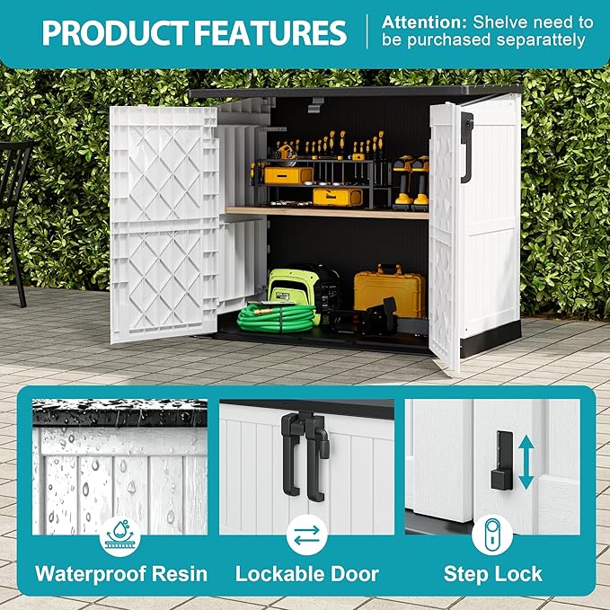 Horizontal Resin Storage Shed 36 Cu Ft with Lockable Doors,Waterproof Outdoor Storage Box, Portable Outdoor Storage Cabinet for Backyard
