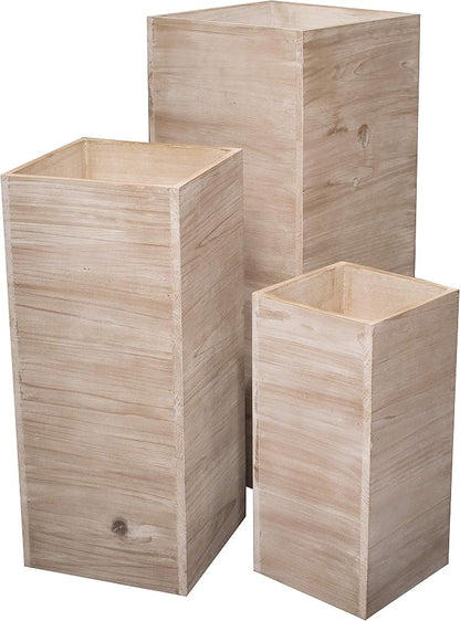 Anderson's Square Wooden Garden Planters Set – Rustic 3‑Piece Wood Planter Collection for Weddings, Patios, Backyards, Seasonal Décor & Modern‑Farmhouse Styling (Small 15", Medium 21", Large 26.75")