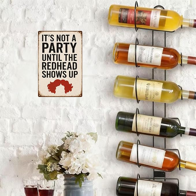 Funny Bar Party Redhead Sign –“IT’S NOT A PARTY UNTIL THE REDHEAD SHOWS UP” Retro Wall Decor for Home Bar, Game Room, or Party Space – Humorous Gift for Redheads, Friends, and Fun Lovers (Redhead)