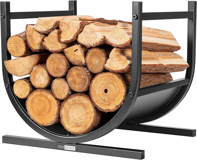 VIVOHOME 17 Inches Decorative Heavy Duty Firewood Storage Log Rack Wood Holder Indoor Outdoor Black