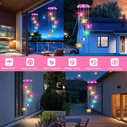 Solar Wind Chimes for Outside- Pig Wind Chimes Pink, | 7 Colors Changing Outdoor, Best Gifts for Mom Grandma Women Wife Aunt Sister, Hanging Wind Chime for Home Garden Yard Decor