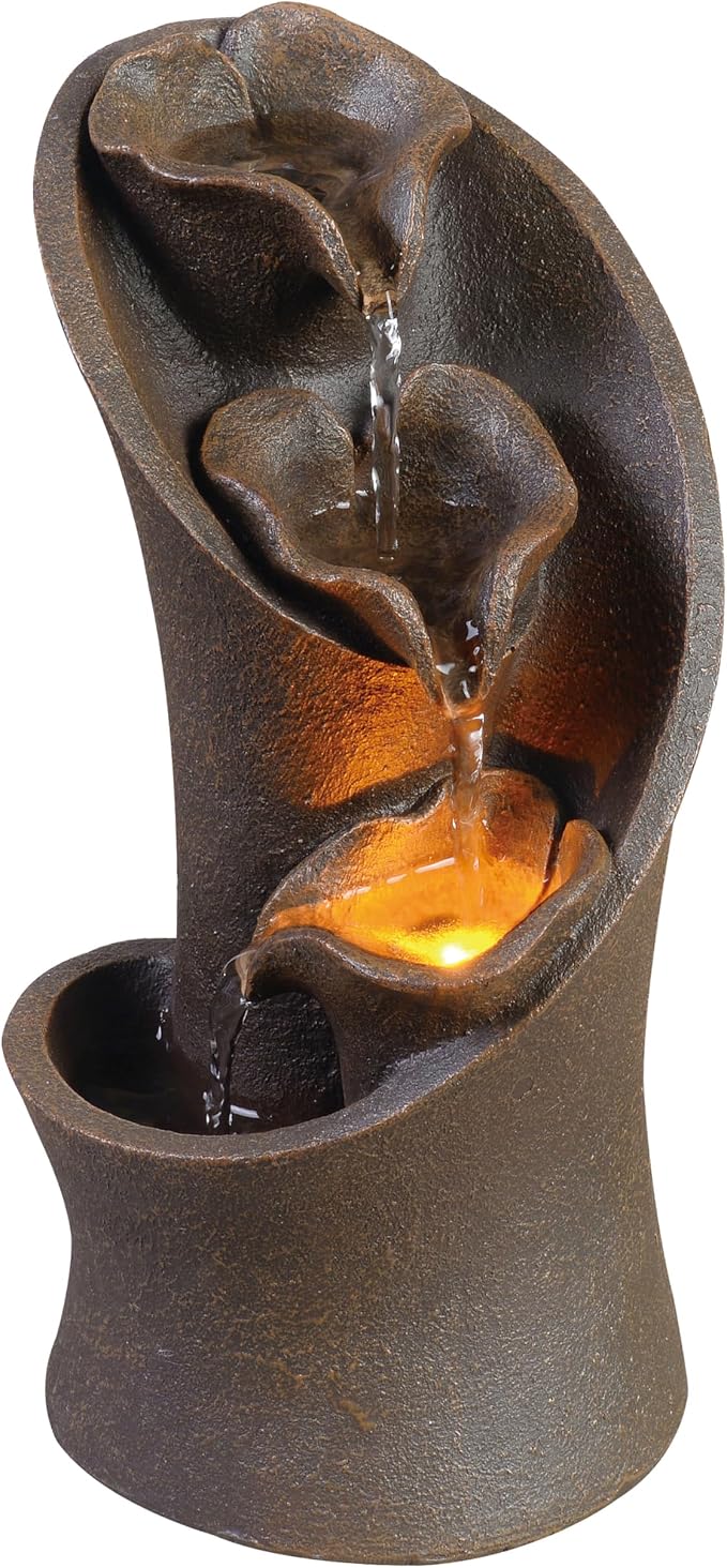 Kalona Tabletop Waterfall Fountain, 3-Tier Indoor Water Fountain for Home Office Decor, Relaxing LED Fountains with Artistic Stone-Look Design for Meditation (23005)