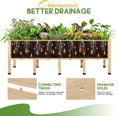SPECRAFT 7x2 Ft Raised Garden Bed, Featuring Legs, Drainage Holes, Ideal for Vegetables, Flowers, Elevated Wood Planter Box for Balcony, Patio, and Backyard, Easy Assembly