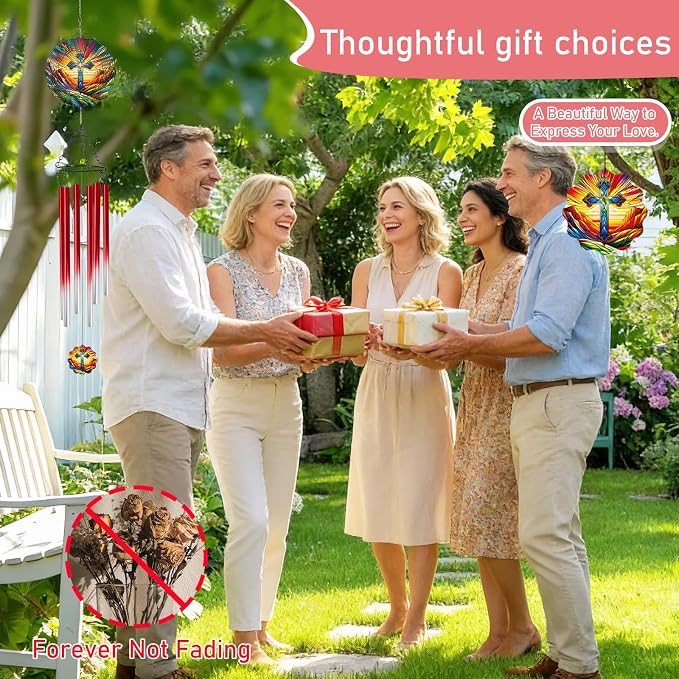 Colorful Cross Wind Chimes for Outside with Wind Spinner, Outdoor Summer Garden Patio Yard Porch Decor, Religious Cross Wind Chime with Gift Box, Christian Gifts for Women Mom