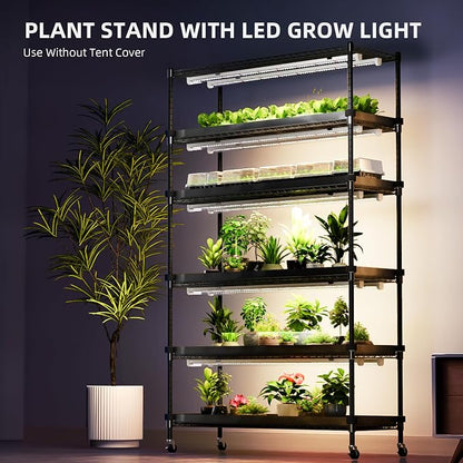 Spider Farmer 2026 Plant Stand with Grow Lights, 6-Tier Plant Shelf with 10Pcs 3ft Full Spectrum 220W Led Lamp and Grow Tent, for Veg Seed Starting Plants Growth Greenhouse 5000K 43Lx16Dx71H (Update)