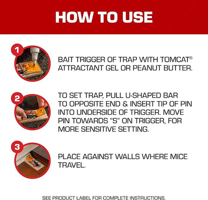 Tomcat Mouse Traps (Wooden), 24 Traps | Disposable Non-Chemical Mouse Trap for Homes, Garages and Basements, 12 Packages Each with 12 Traps