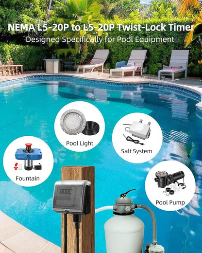 WiFi Pool Pump Timer,NEMA L5-20R Plug-in Timer with Dual Outlets