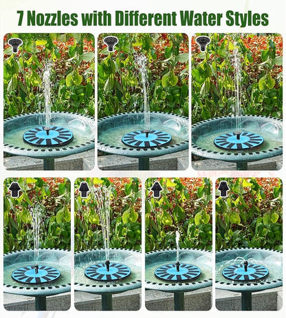 Yzert Solar Fountain Bird Bath Fountains Pump Upgraded 100% Glass Panel, Solar Powered Water Fountain with 8 Nozzles & 4 Fixers for Garden, Pond, Pool, Patio, Outdoor - No Battery Needed (Blue)