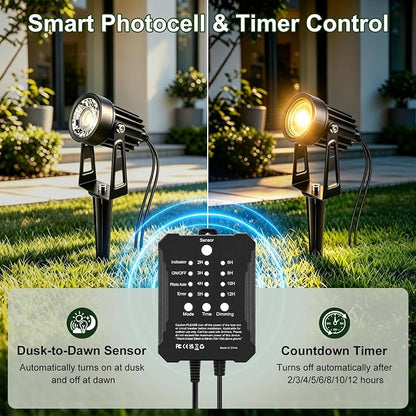 All-in-One Low Voltage Landscape Lighting Kit, 8-Pack LED Landscape Lights with Smart Transformer, 70FT Pre-Wired Cable, IP65 Waterproof Outdoor Spotlights, 3000K Warm White for Yard Garden Pathway