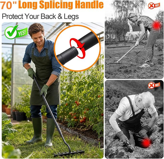 Weeding Rake, 11" Wide Manual Weeder Tool with Sharp Blade, 70" Heavy Duty Weed Puller Tool Stand Weed Remover Gardening Hand Tool for Lawn, Yard, Patio and Backyard, Weeding Loosening Soil