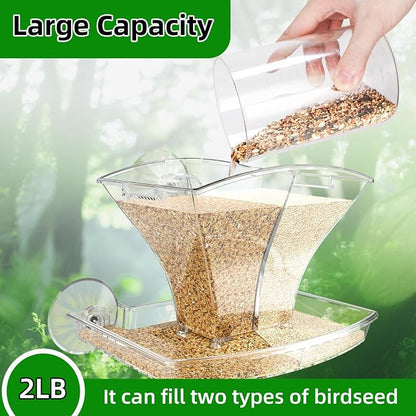 Window Bird Feeder for Outside with Waterproof Seed Storage – Strong Suction Cups, Large Capacity, Easy to Clean, Gifts for Bird Lovers