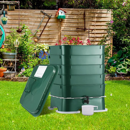 5-Tray Worm Compost Bin, Worm Composter for Outdoor & Indoor, 5-Tray ecocultivatify Wormie's Home Plus, Worm Bin Set for Recycling Household Waste (Dark Green)