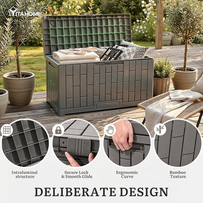 YITAHOME 60 Gallon Outdoor Storage Box | Waterproof Resin Deck Box with Slide-Locking Lid, Patio Storage Bin and Bench Seat for Patio Furniture, Garden Tools and Pool