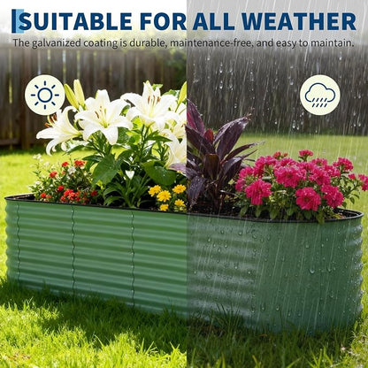 Garvee 8x2x2ft Galvanized Raised Garden Bed, Oval Metal Planter Box with Anti-Cut Safety Edges, 239 Gallons Rust-Resistant Deep Root Planter for Outdoor Vegetables, Flowers, Herbs, Beige