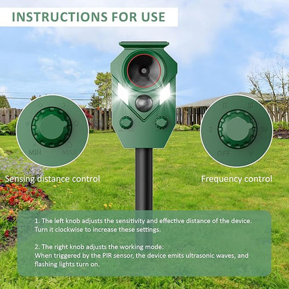4-Pack Solar Powered Ultrasonic Animal Repeller, Outdoor Waterproof Deer Squirrel with Motion-Activated Sensor Strobe Light, for Cats, Raccoons, Skunks, Rabbits and More