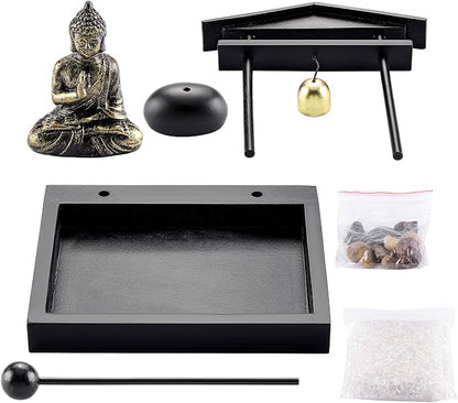 Jovivi Zen Garden Set Buddha Statue, Mallet & Rocks and Crystals & Incense Stick Holder Bowl & Wooden Display Tray for Yoga Meditaion Home Table Decor Gift