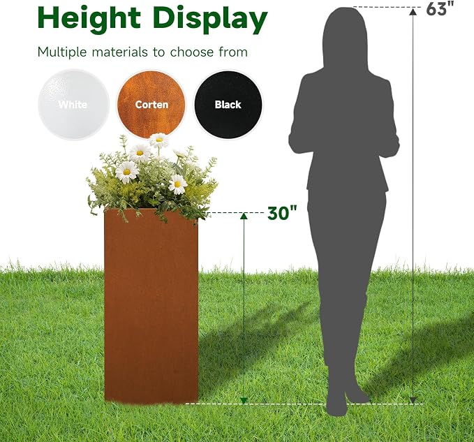 Corten Steel Planter Box for Outdoor Plants 14"x14"x30" Metal Planter Spliced Planter Box with Removable Insert Sherf for Outside,Indoor,Garden (Corten, 14 * 14 * 30)