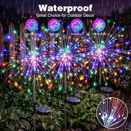 btfarm 6 Pack Solar Garden Lights Outdoor, 8 Modes Firework Lights Solar Powered, Waterproof Twinkle Fairy Light Outside for Yard Patio Pathway Pool Christmas Party Decorative, Multicolor