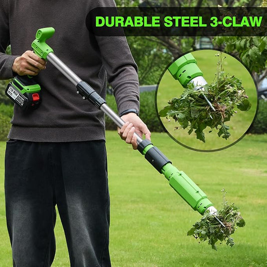 Electric Stand Up Weed Puller Tool with 3.0Ah Battery, Deep Root Removal Adjustable Handle Weeding Tool, Garden Electric Weed Puller with 3-Claw Steel Head for Dandelion, Lawn, Garden,Yard and Farm