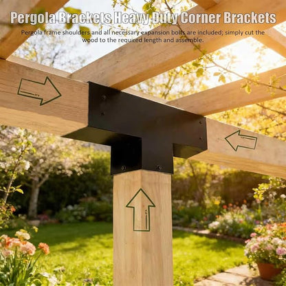 2PC T-Shaped 3-Way Pergola Bracket Kit, Pergola Kits to Build Yourself | 4x4 Corner Brackets for Wood for Wood Beams, Corner Brackets for Do It Yourself Pergola Kits Outdoor Gazebo Patio Log Cabin