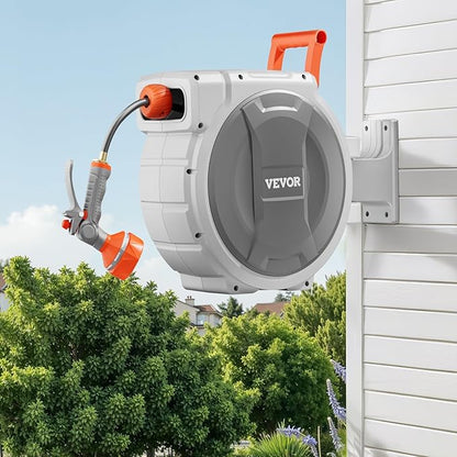 VEVOR Retractable Garden Hose Reel, 1/2 Inch x 84 ft Wall Mounted Heavy Duty Garden Hose Reel with 9 Patterns Nozzle, Any Length Lock, Upgraded Slow Return System and 180°Swivel Bracket | Heavy Duty Garden Tool with 9 Patterns Nozzle, Any Length Lock, ...