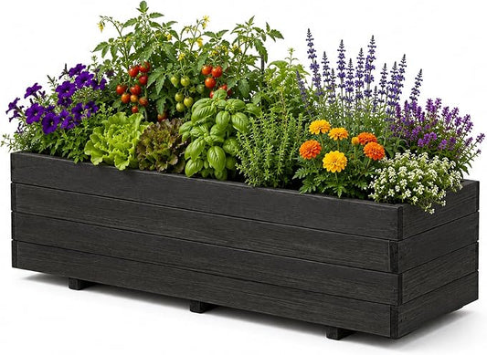 Fir Wood Raised Garden Bed Rectangular Planter for Outdoor Tomato Planter | For Herbs & Flowers Garden Includes Fabric Planter Liner, 4 Drainage Holes
