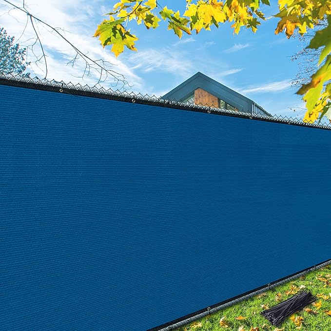 iCover 5x12ft Privacy Screen Fence, Outdoor Fencing Panels, Garden Windscreen Mesh Shade Sail Net Barrier, Fence Privacy Screen Reinforced Bindings and Brass Grommets Cable Zip Ties, Royal Blue