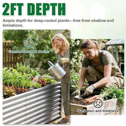 6x3x2ft Raised Garden Bed, Deep Root Planter Box, Silver,1 Pack | 1mm Thick Galvanized Steel, Resists Rust Bowing, Easy Assembly, Ideal Deep-Root Growing Condition for Broccoli,Beans,Tomatoes