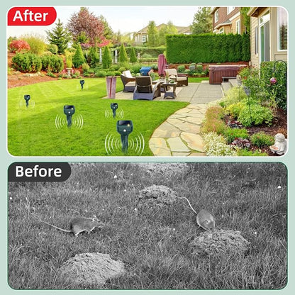 Mole Repellent Solar Powered, 8 Pack Snake & Skunk Repellent for Yard, IP 65 Waterproof Ultrasonic Deterrent Stakes, Get Rid of Rabbit, Gopher, Vole, Chipmunk, Deer, Groundhog for Lawns Garden