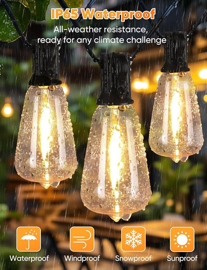 Brightever 180FT LED Outdoor String Lights, Dimmable Patio Lights with Remote Control, 56 Shatterproof ST38 Edison Bulbs, 3 Lighting Modes, 3H/5H Timer, Outdoor Hanging Light for Pool，Fence, Garden