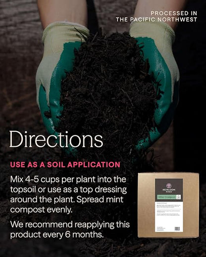 Heirloom Roses Mint Compost,100% Natural,Top Soil Amendment for Rose Planting, Rich in Micronutrients and Nitrogen for Garden Vegetables and Flowers, 26 Quart Box