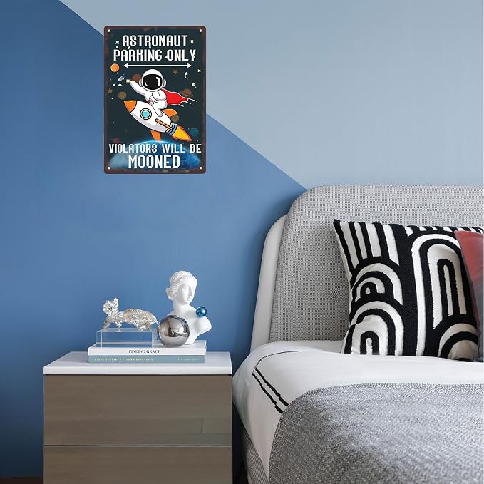 Astronaut Parking Only Sign-Outer Space Room Decor for Boys,Space Gifts for Kids,Space Themed Bedroom Decor 8x12 Inches