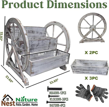3 Tier Large Wooden Wagon Planter Box|Outdoor Planter/Flower Pot for Indoor&Outdoor Plants-Rustic Garden Planter for Patio,Porch&Garden Decor-Raised Garden Bed for Succulents,Herbs,Vegetables